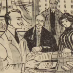 BD Le crime ne paie pas (France-Soir) sur l'affaire Cadiou. Case A1 montrant Louis Cadiou achetant l'usine. Texte de Paul Gordeaux, dessins de J.A. Carlotti