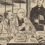 BD Le crime ne paie pas (France-Soir) sur l'affaire Cadiou. Case A3 montrant les allemands dans le bureau de l'usine. Texte de Paul Gordeaux, dessins de J.A. Carlotti