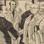 BD Le crime ne paie pas (France-Soir) sur l'affaire Cadiou. Case A5 montrant des allemands dans les bureaux de l'usine. Texte de Paul Gordeaux, dessins de J.A. Carlotti