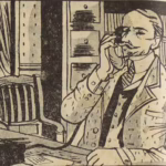 BD Le crime ne paie pas (France-Soir) sur l'affaire Cadiou. Case C1 montrant le juge d'instruction dans son bureau. Texte de Paul Gordeaux, dessins de J.A. Carlotti