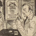 BD Le crime ne paie pas (France-Soir) sur l'affaire Cadiou. Case F3 montrant l'expertise de la balle par M. Grivolat. Texte de Paul Gordeaux, dessins de J.A. Carlotti