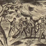 BD Le crime ne paie pas (France-Soir) sur l'affaire Cadiou. Case G1 montrant Louis Pierre pendant la guerre. Texte de Paul Gordeaux, dessins de J.A. Carlotti