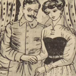 BD Le crime ne paie pas (France-Soir) sur l'affaire Cadiou. Case G2 montrant Louis Pierre et sa femme. Texte de Paul Gordeaux, dessins de J.A. Carlotti