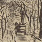 BD Le crime ne paie pas (France-Soir) sur l'affaire Cadiou. Case G4 montrant la promenade dans les bois. Texte de Paul Gordeaux, dessins de J.A. Carlotti