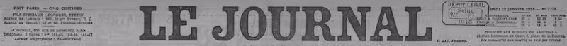Manchette du journal Le Journal, édition de janvier 1914
