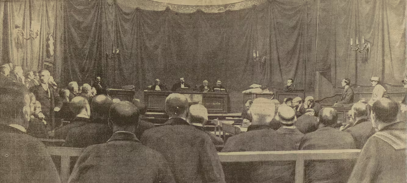La salle des assises du Finistère à Quimper. A gauche : le jury, composé en majorité de paysans. A droite : l'accusé, l'ingénieur Pierre
29 octobre 1919 Photographie de presse, Excelsior (octobre 1919) : vue de la salle des Assises du Finistère à Quimper avec, à gauche, le jury composé majoritairement de paysans et, à droite, l'accusé l'ingénieur Louis Pierre