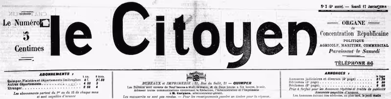 Manchette du journal Le Citoyen, édition de janvier 1914