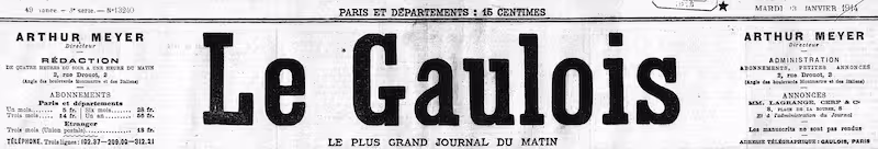 Manchette du journal Le Gaulois, édition de février 1914