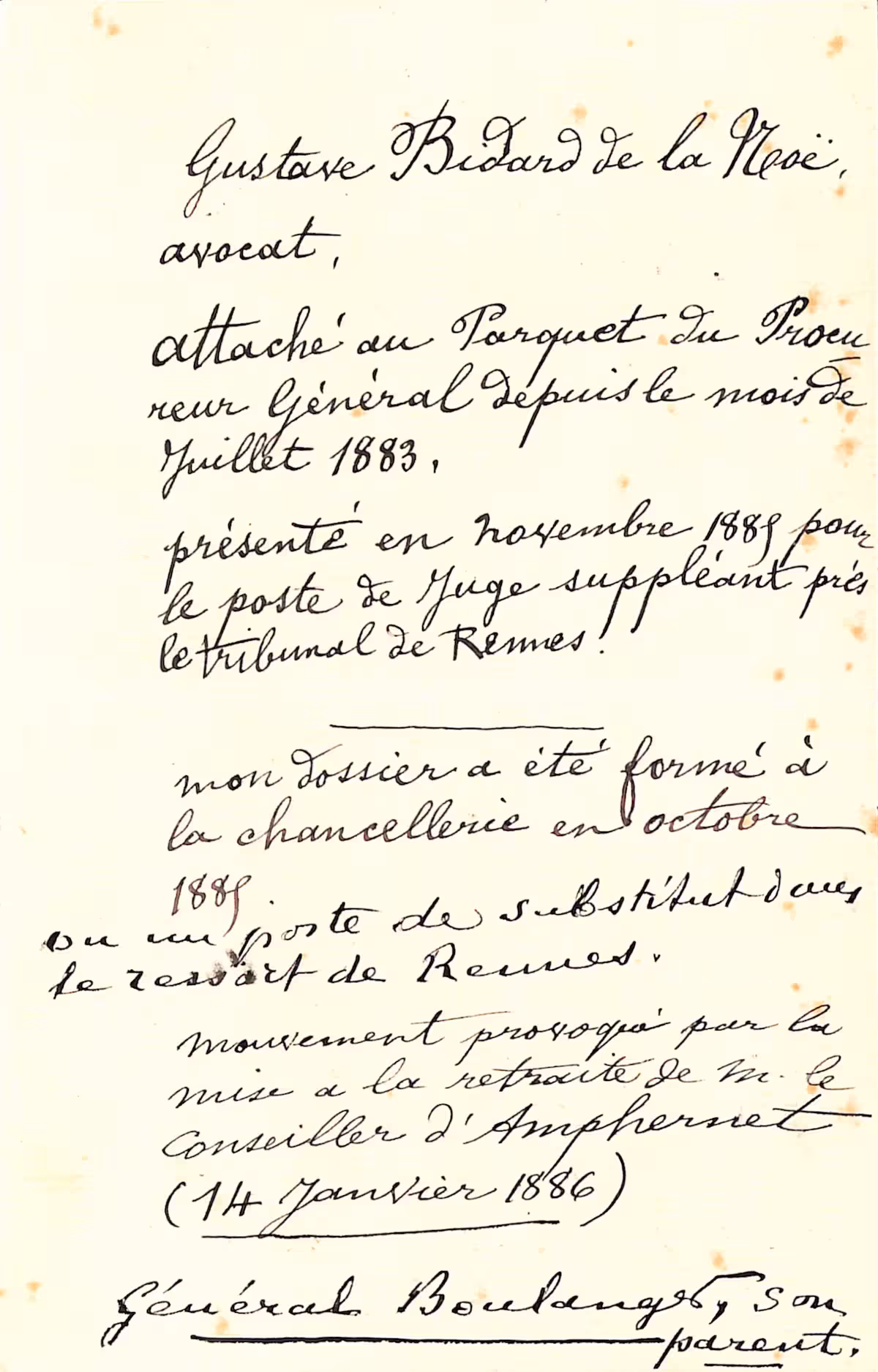 Note de service - Début de carrière