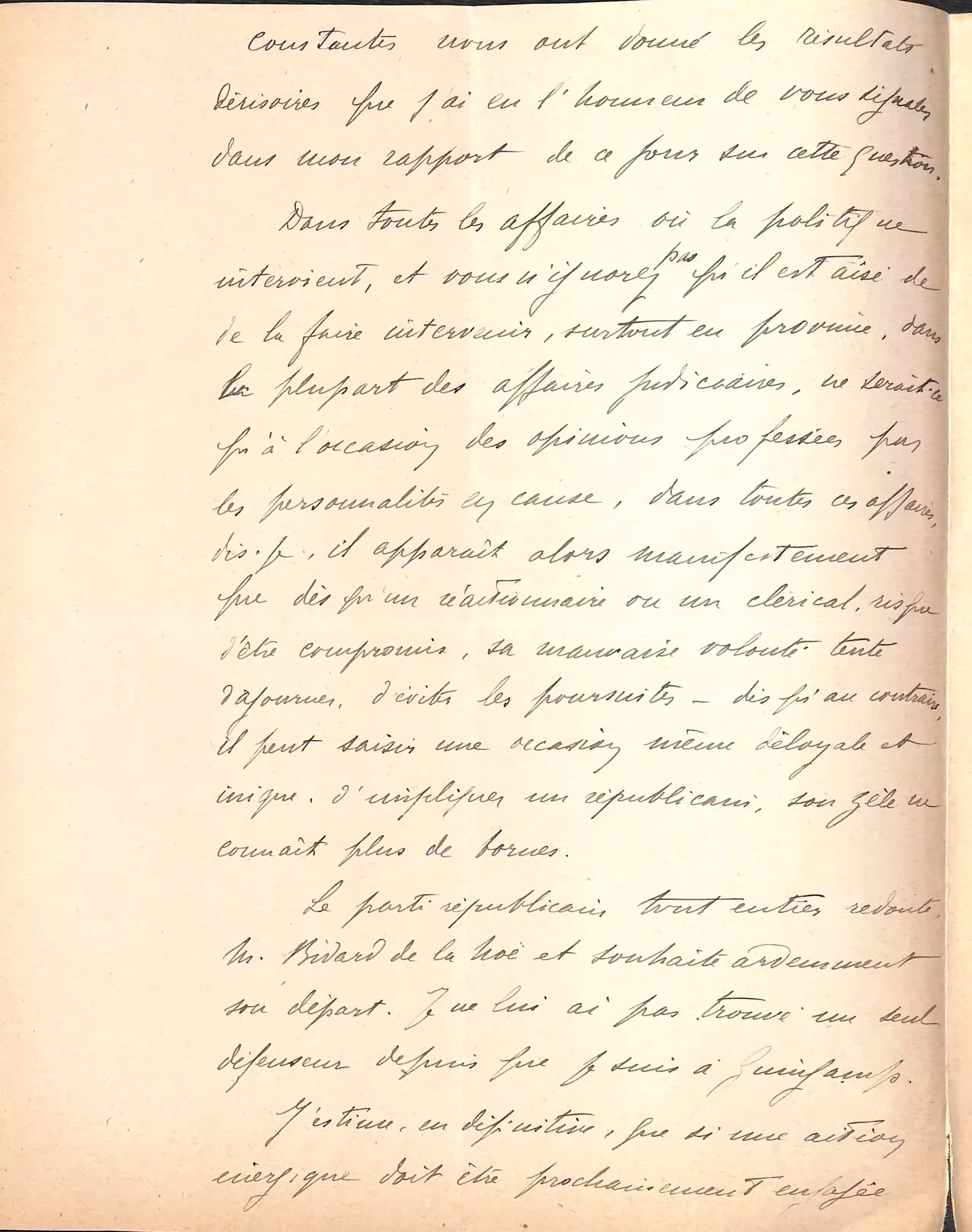 Lettre du sous-préfet de Guingamp au ministre de l'Intérieur pour demander le départ du juge BIDARD de la NOE 28 juillet 1906